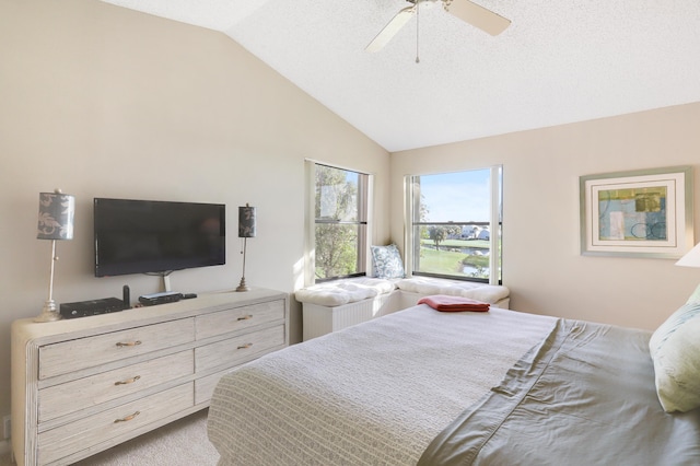 bedroom featuring ceiling fan and vaulted ceiling