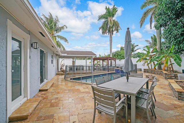 view of swimming pool with a gazebo and a patio area