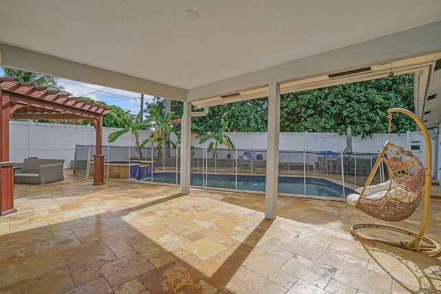 view of swimming pool with a pergola and a patio