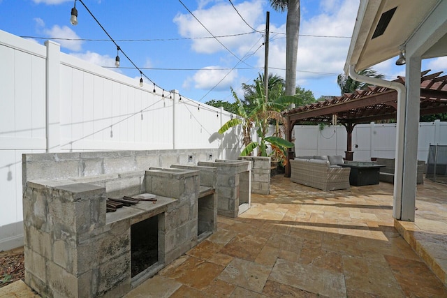 view of patio / terrace featuring outdoor lounge area and a pergola