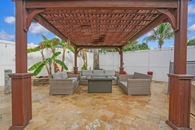 view of patio with a pergola and outdoor lounge area