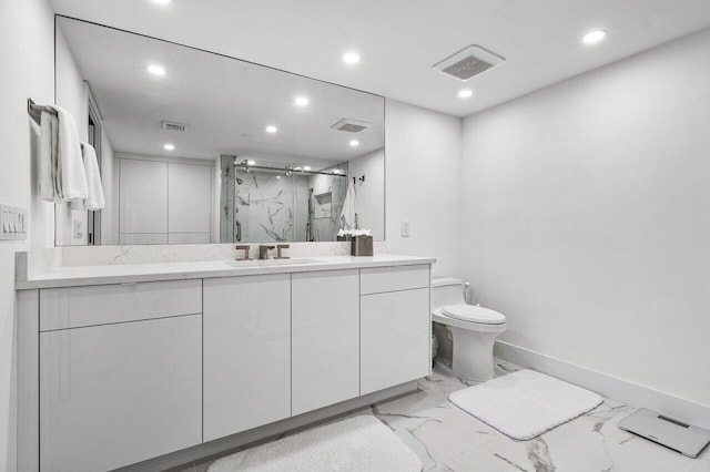 2727 S Ocean Blvd Unit 701, Highland Beach, FL 33487 - full bath with recessed lighting, a marble finish shower, vanity, marble finish floors, and toilet