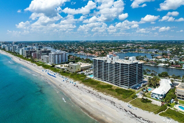 aerial view with a beach view and a water view