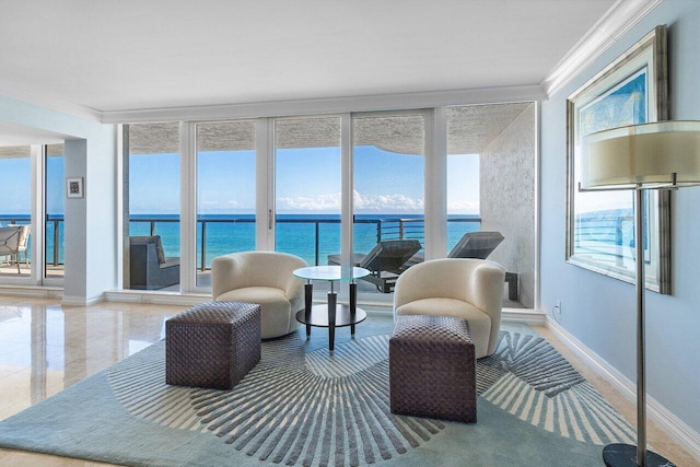 2727 S Ocean Blvd Unit 701, Highland Beach, FL 33487 - sunroom featuring a water view and plenty of natural light
