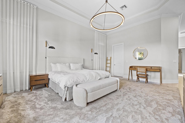 bedroom featuring carpet and ornamental molding