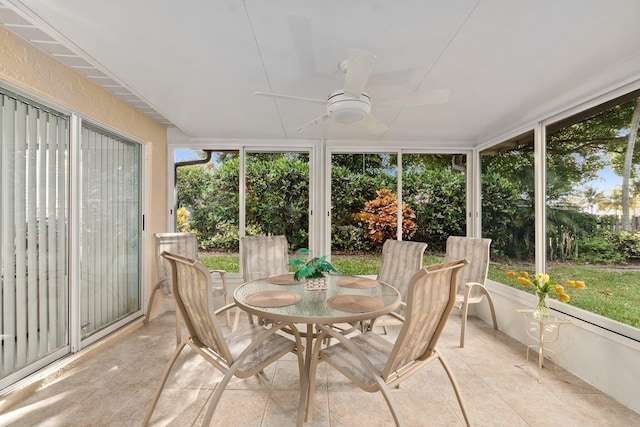 sunroom featuring ceiling fan