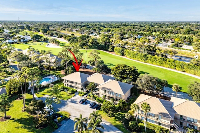 aerial view featuring view of golf course