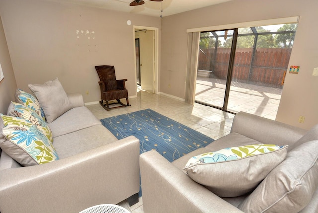 living room with ceiling fan