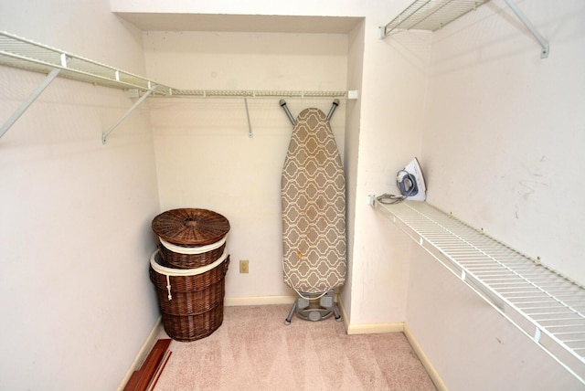 spacious closet with light carpet