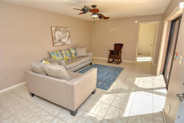 living room featuring ceiling fan