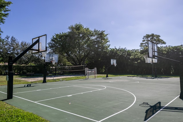 view of basketball court with volleyball court