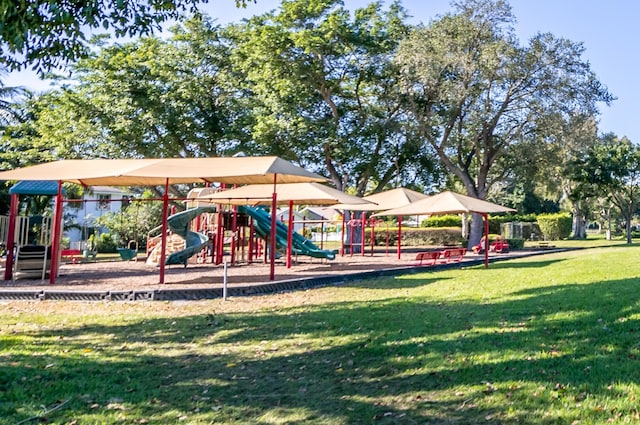 view of play area featuring a yard