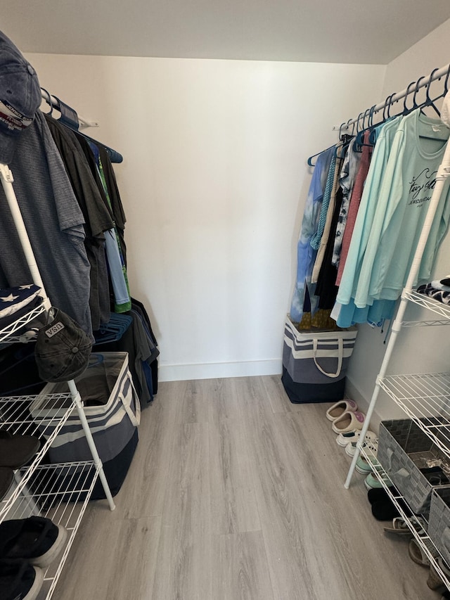 walk in closet with wood-type flooring