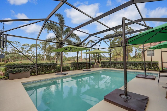 view of pool featuring a patio and a lanai