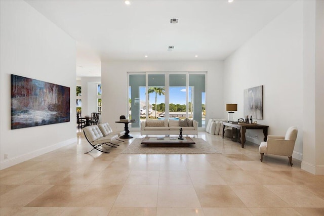 view of tiled living room