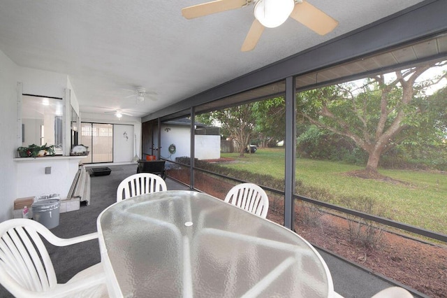 sunroom / solarium featuring ceiling fan and a healthy amount of sunlight