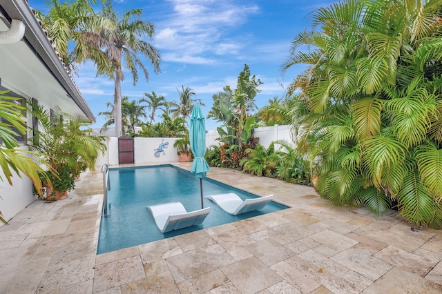 view of swimming pool featuring a patio area