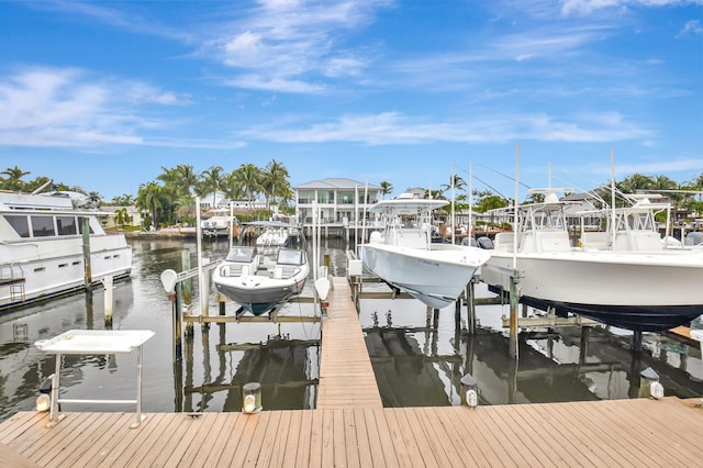 view of dock with a water view