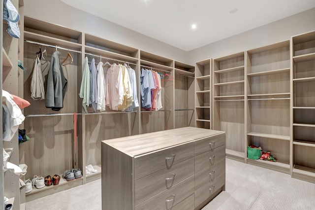 spacious closet featuring light carpet