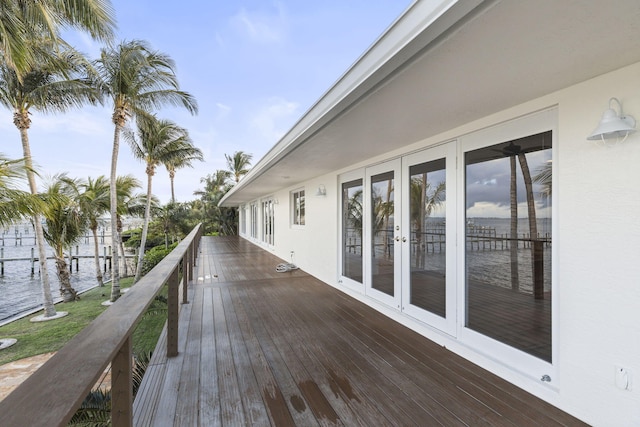 wooden terrace featuring french doors