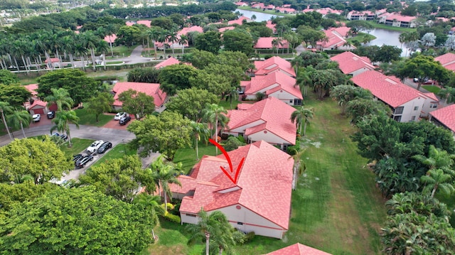 aerial view with a water view