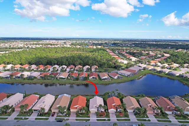 aerial view featuring a water view