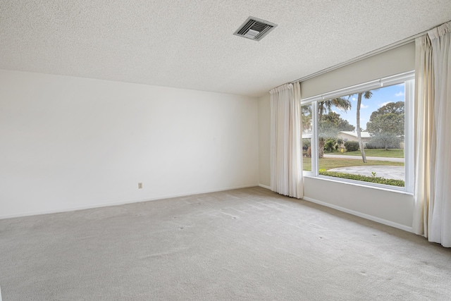 carpeted spare room with a textured ceiling