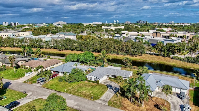 aerial view with a water view