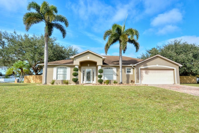 view of front facade with a front lawn and a garage