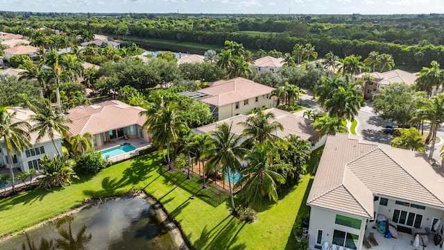 bird's eye view featuring a water view