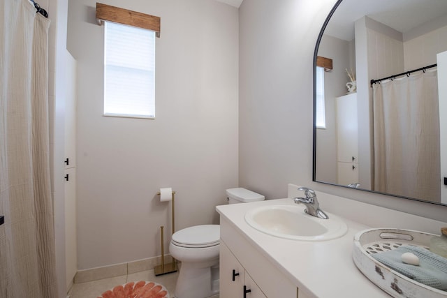 bathroom with tile patterned flooring, vanity, and toilet