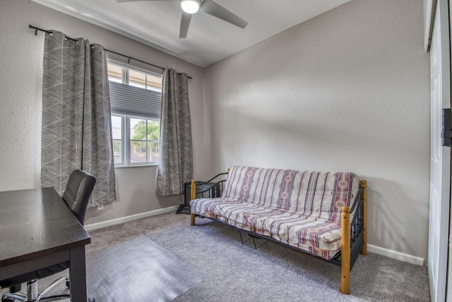 office space with ceiling fan and carpet