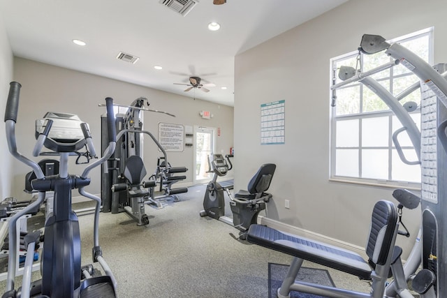 gym with ceiling fan