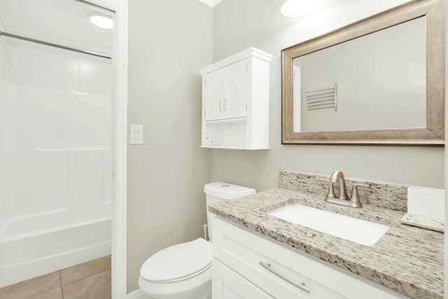 bathroom with tile patterned flooring, vanity, and toilet