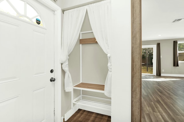 mudroom with dark wood-type flooring