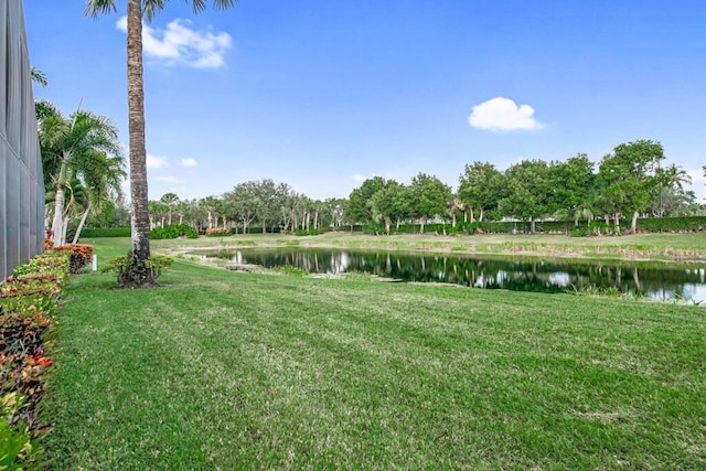 view of yard with a water view