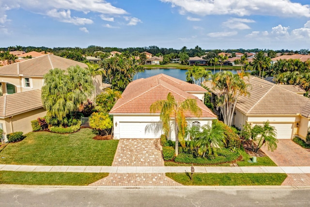 aerial view with a water view