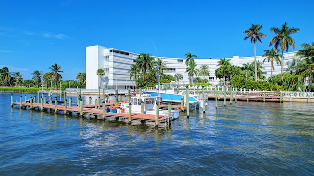 view of dock with a water view