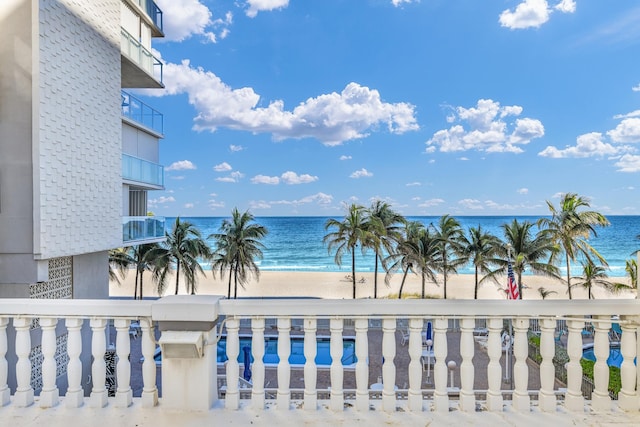 view of water feature with a view of the beach