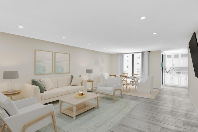 living room with light hardwood / wood-style floors