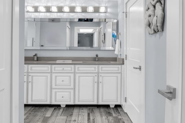 bathroom with vanity and wood-type flooring