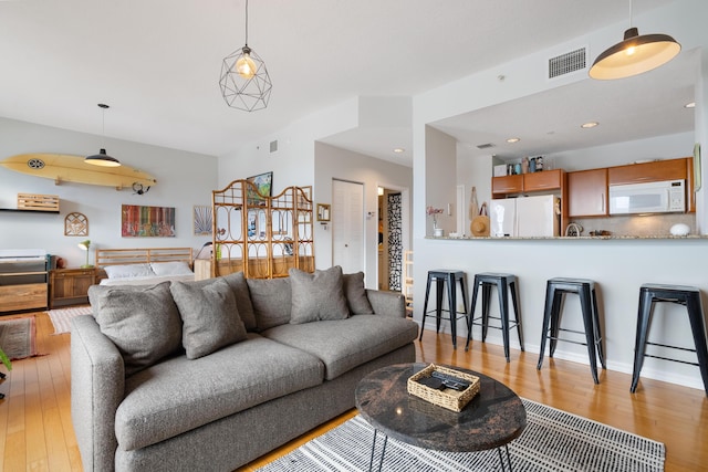 living room featuring light wood-type flooring