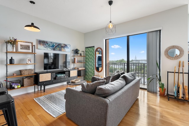 living room with light hardwood / wood-style floors