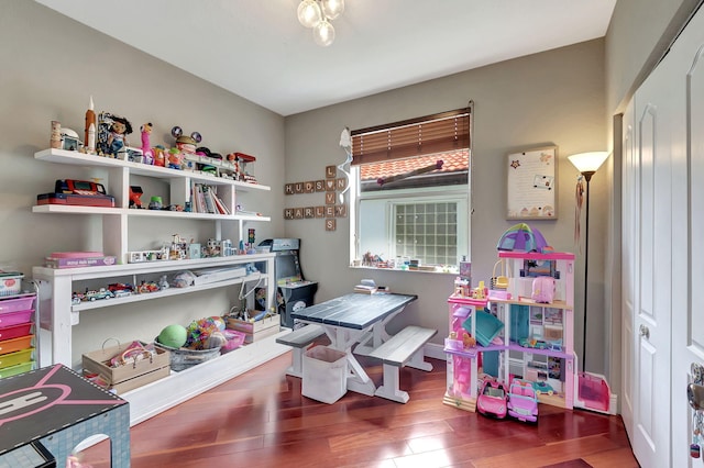 recreation room featuring hardwood / wood-style flooring