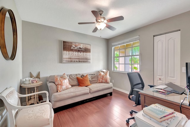 office featuring ceiling fan and wood-type flooring