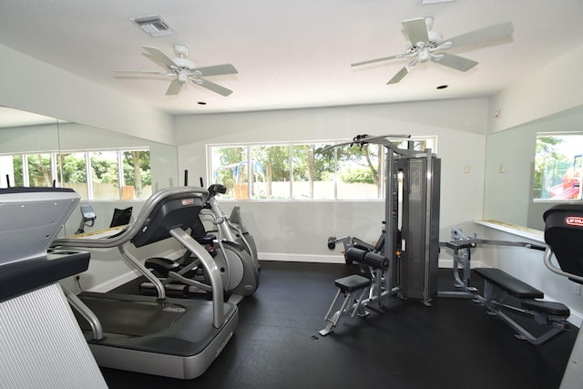 gym with ceiling fan