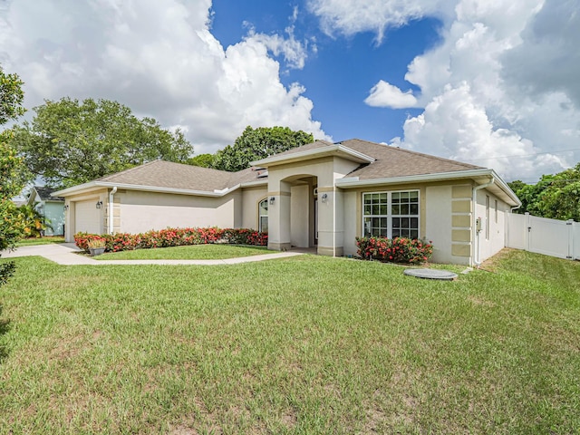 view of front facade featuring a front lawn and a garage