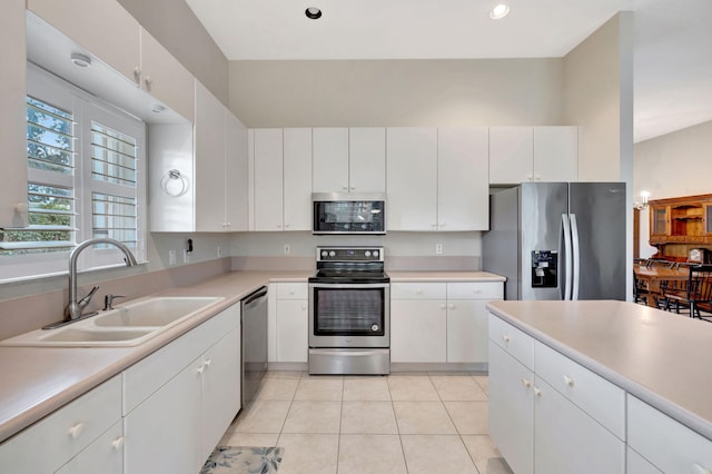 kitchen featuring white cabinets, sink, and appliances with stainless steel finishes