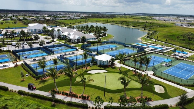 aerial view with a water view