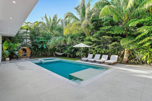 view of swimming pool featuring a patio